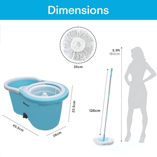 Mumma's LIFE Plastic Spin Mop Bucket, Moppers for Cleaning Floor, Mop Set Extendable Handle, Removable Wringer 360° with Floor Cleaner Mopping Stick (Round Mop Set)