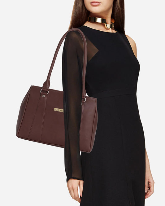 BLUE WORLD PU Women Handbag (Brown)