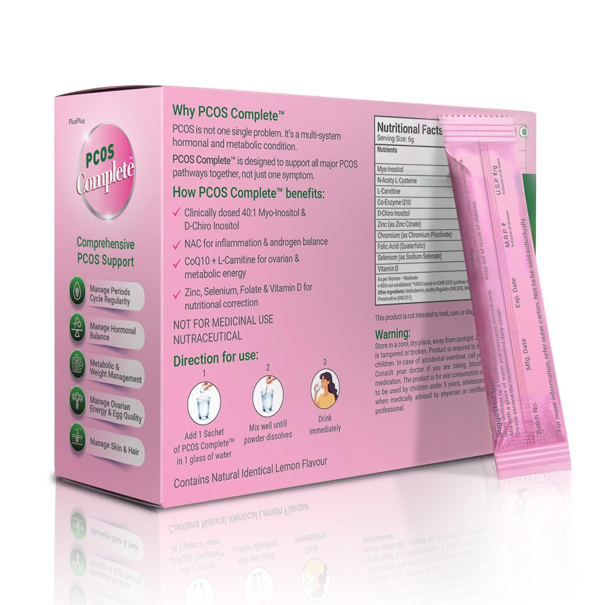 PCOS Completeโข | Myo-Inositol 2000mg, D-Chiro Inositol (40:1), NAC, CoQ10 | Hormonal Balance, Period Cycle, Skin & Hair | PCOS Supplement & PCOS Drink for Women |