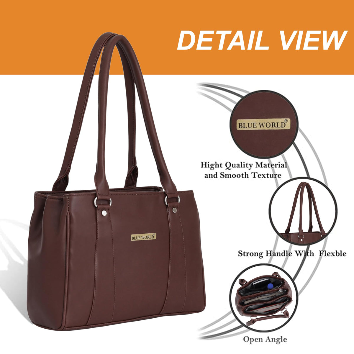 BLUE WORLD PU Women Handbag (Brown)
