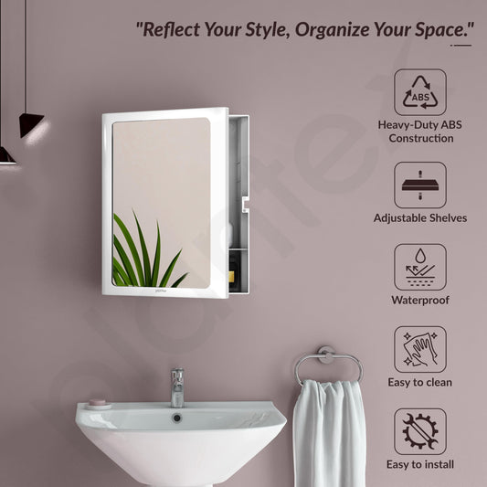 Plantex Bathroom Cabinet with Mirror/ABS Bathroom Storage Cabinet/Mirror Cabinet for Wall/Mirror with Storage for Bathroom(14x18 Inch, White)