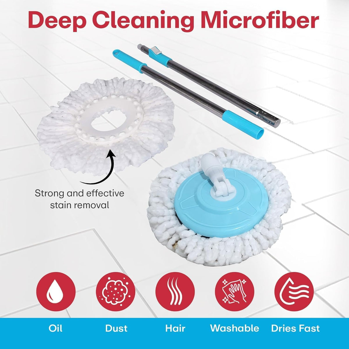 Mumma's LIFE Plastic Spin Mop Bucket, Moppers for Cleaning Floor, Mop Set Extendable Handle, Removable Wringer 360° with Floor Cleaner Mopping Stick (Round Mop Set)