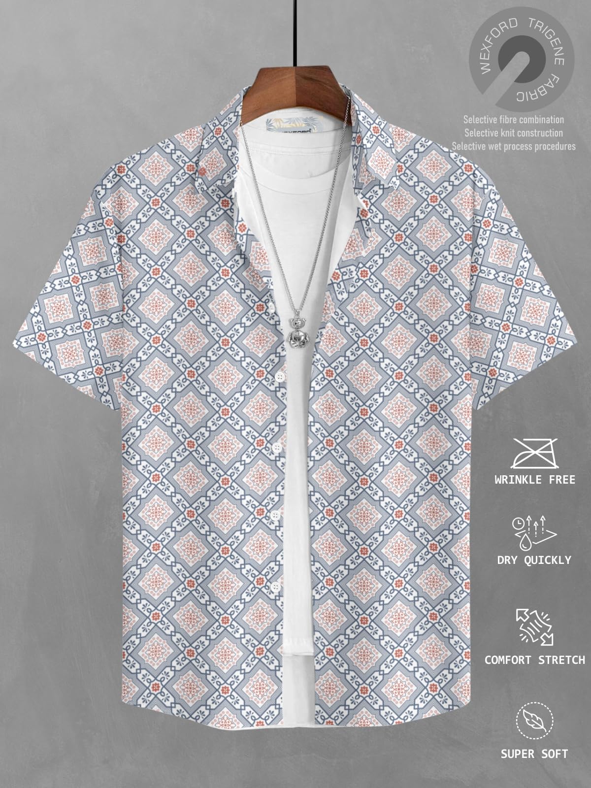 BULLMER Cotton Trendy Regular Fit Printed Causal Shirt for Men - Pack of 1 Blue4 Small