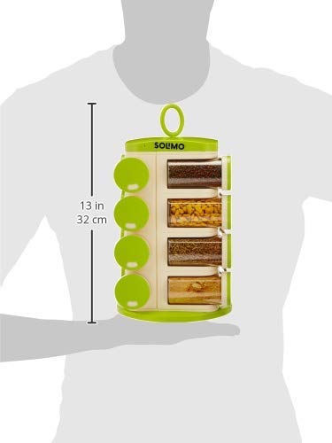 Amazon Brand - Solimo Revolving Spice Rack Set | 16 pieces | Plastic | Tiered Shelf | Tabletop | Green