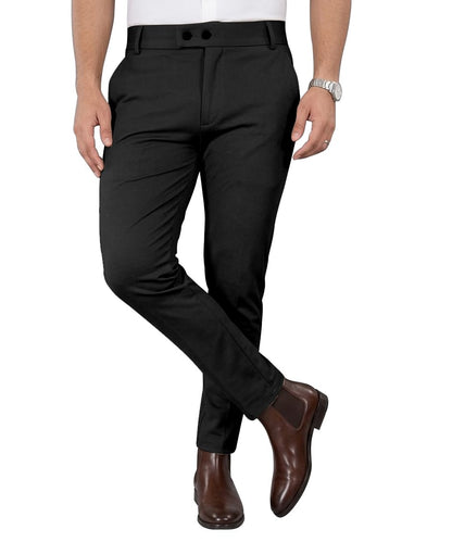 Mehrang Men's Slim Fit Casual Mid Rise Trousers, Cotton Blend, Side Pockets (in, Numeric, 34, Regular, Black)