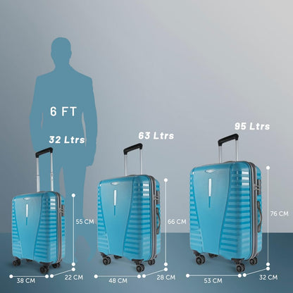 Aristocrat Airpro Set of 3 (Cabin+Medium+Large) Trolley Bags, Teal Blue