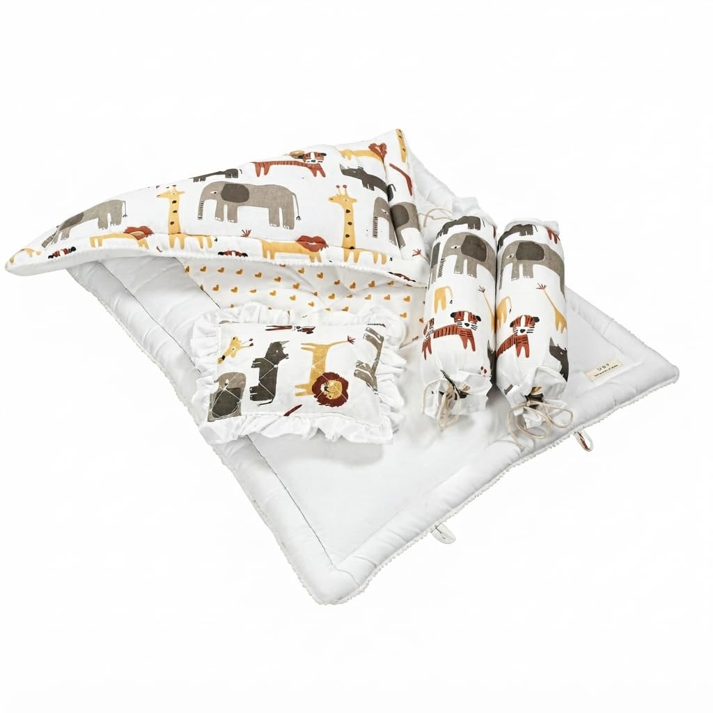 NWF Premium Cotton Baby Bedding Set, Unisex Animal Print, 26×40 Inches