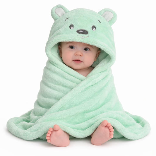 BRANDONN New Born Baby Blanket Pack of Super Soft Bathrobe Wrapper Bath Towel for Boys, Girls, Babies (Green Dog, Length 82 cm x Width 82 cm, 0-12 Months)