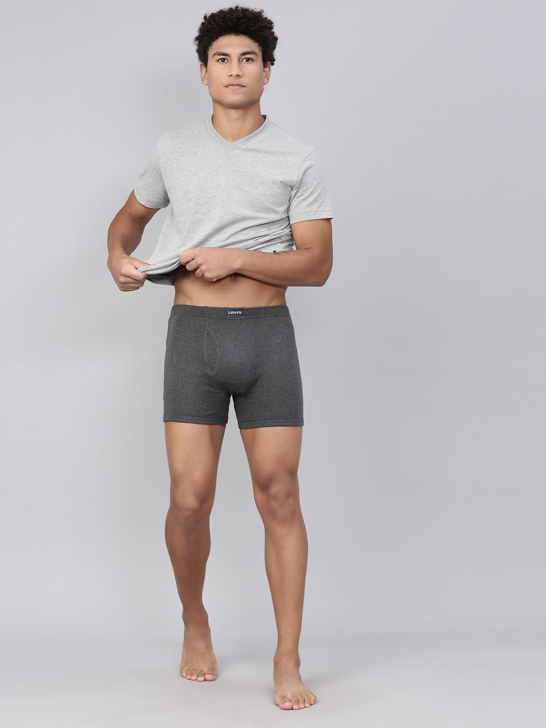 Levi's Men's Cotton Style #010 Comfort Regular Fit Solid Boxer (Pack of 2) (#010-BOXER Brief-DK GMEL/BLK-P2_Dark Grey Melange, Black_L)
