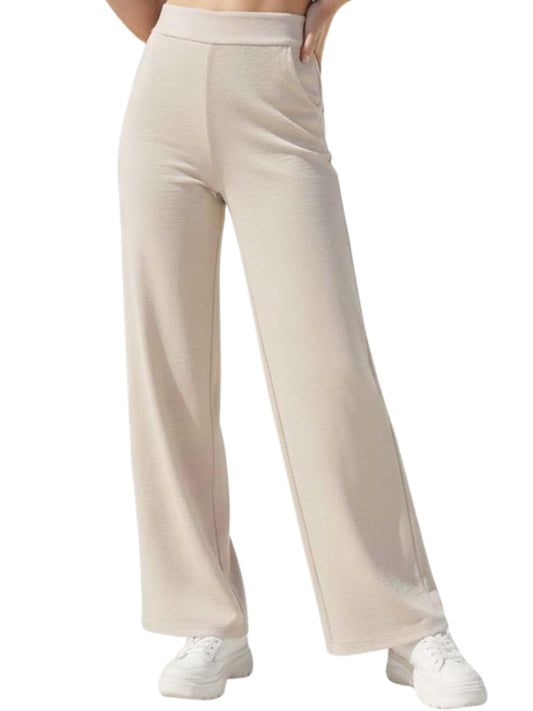 Leriya Fashion Straight Pants for Women High Waist Formal Trousers Cream