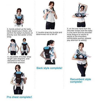 Chinmay Kids Adjustable Hands-Free 4-In-1 Baby Carrier Cum Kangaroo Bag/Sling Bag With Comfortable Head Support & Buckle Straps For 0-18 Months Baby (Blue), Infant