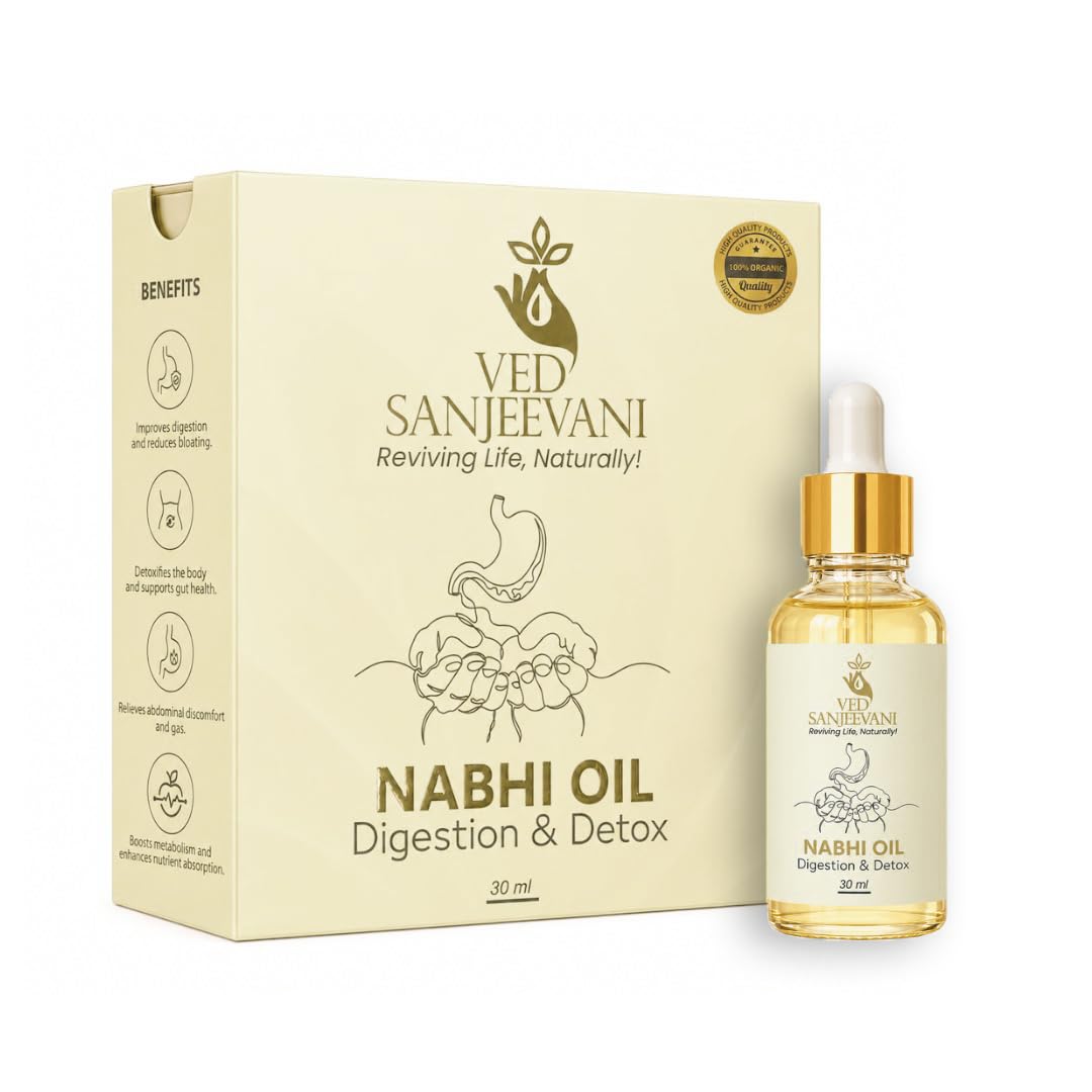 Ved Sanjeevani Digestion & Detox Nabhi Oil | Belly Button Oil with Herbal Formulation For Bloating Relief, Gas, Acidity & Gut Cleanse | Heals through 72,000 Nadi Navel Therapy | 30ml