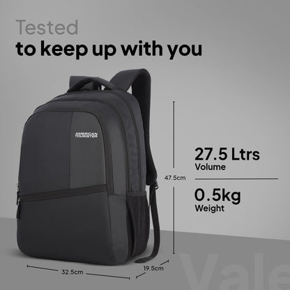 American Tourister Valex | 28L Backpack | 17" Laptop Bag | 2 Compartments | College & Office Backpack for Men and Women | Black | 1 Year Global Warranty