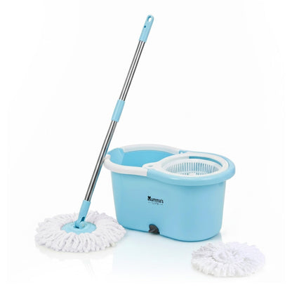 Mumma's LIFE Plastic Spin Mop Bucket, Moppers for Cleaning Floor, Mop Set Extendable Handle, Removable Wringer 360° with Floor Cleaner Mopping Stick (Round Mop Set)