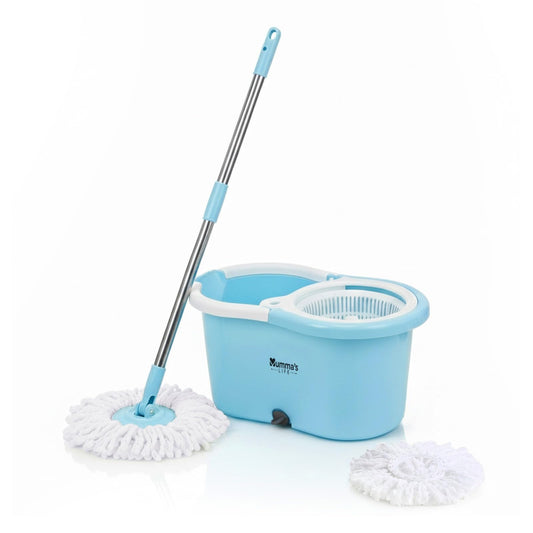 Mumma's LIFE Plastic Spin Mop Bucket, Moppers for Cleaning Floor, Mop Set Extendable Handle, Removable Wringer 360° with Floor Cleaner Mopping Stick (Round Mop Set)