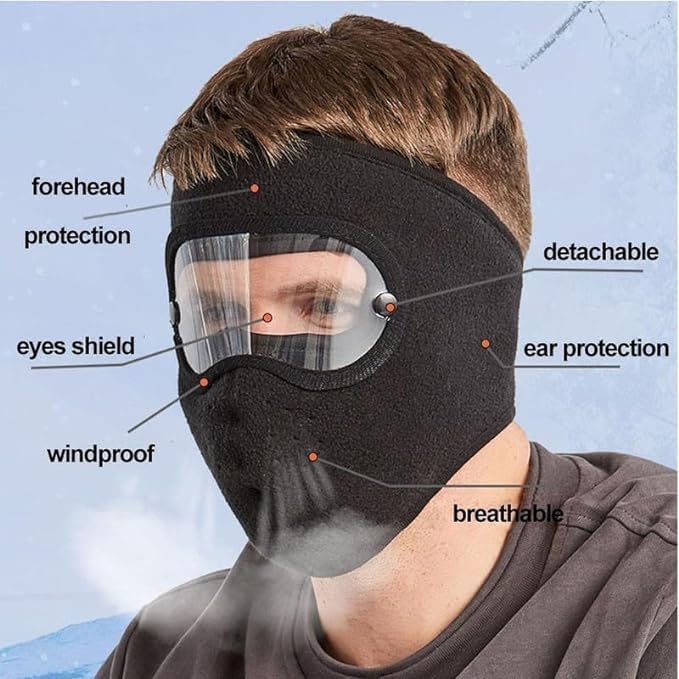 Homeistic Applience cotton Unisex Full Winter Face Mask Windproof And Sun Protection Warm Eye Protection Screen Goggles Cycling And Bike Mask For Women And Men (Black, Pack of 1)