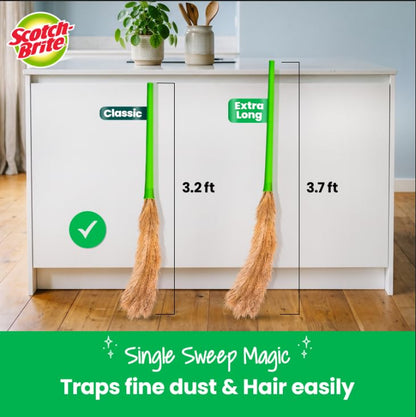 Scotch-Brite Classic Floor Broom | Flat Fibers Pick Fine Dust & Hair | Long Handle for No Bending | No Dust Shedding | Lightweight & Long Lasting
