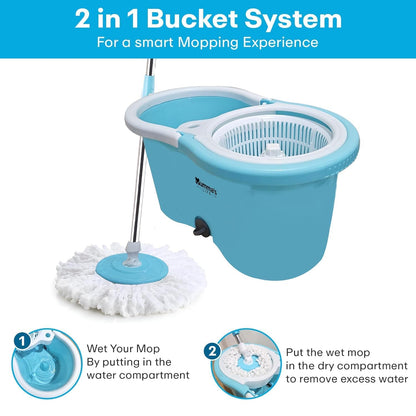 Mumma's LIFE Plastic Spin Mop Bucket, Moppers for Cleaning Floor, Mop Set Extendable Handle, Removable Wringer 360° with Floor Cleaner Mopping Stick (Round Mop Set)