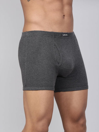 Levi's Men's Cotton Style #010 Comfort Regular Fit Solid Boxer (Pack of 2) (#010-BOXER Brief-DK GMEL/BLK-P2_Dark Grey Melange, Black_L)