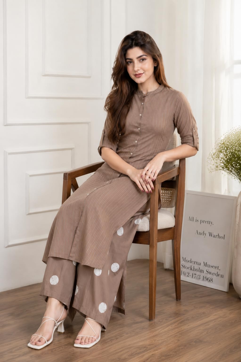 Celary Women's Kurtas & Kurtis|Striped Straight Kurti with Printed Palazzo Pants|Ethnic Kurti Set for Woman|Casual Suit Set for Women with Size S to 3XL|Stylish Dress for Woman