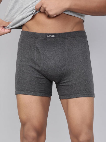 Levi's Men's Cotton Style #010 Comfort Regular Fit Solid Boxer (Pack of 2) (#010-BOXER Brief-DK GMEL/BLK-P2_Dark Grey Melange, Black_L)
