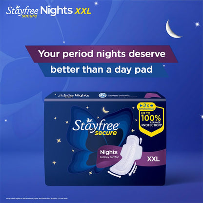 Stayfree Secure Nights XXL | 40 Pads| Cottony Soft Sanitary Pads for Women | Upto 100% leakage protection | Buy XXL at XL price | Absorbs 2x Faster with Wider Back |