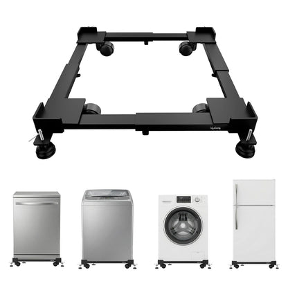 Lifelong Adjustable Washing Machine Stand with Wheels, Heavy Duty Steel Trolley for 5 Kg to 12 Kg Top Load & Front Load Washing Machines | Fridge & Air Cooler Stand | 180 Kg Capacity | Anti Vibration Pads | Black