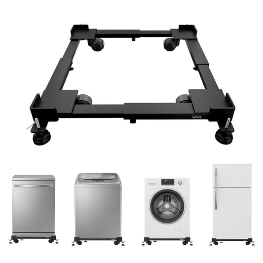 Lifelong Adjustable Washing Machine Stand with Wheels, Heavy Duty Steel Trolley for 5 Kg to 12 Kg Top Load & Front Load Washing Machines | Fridge & Air Cooler Stand | 180 Kg Capacity | Anti Vibration Pads | Black