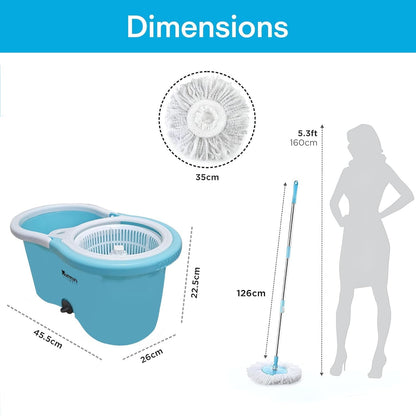 Mumma's LIFE Plastic Spin Mop Bucket, Moppers for Cleaning Floor, Mop Set Extendable Handle, Removable Wringer 360° with Floor Cleaner Mopping Stick (Round Mop Set)