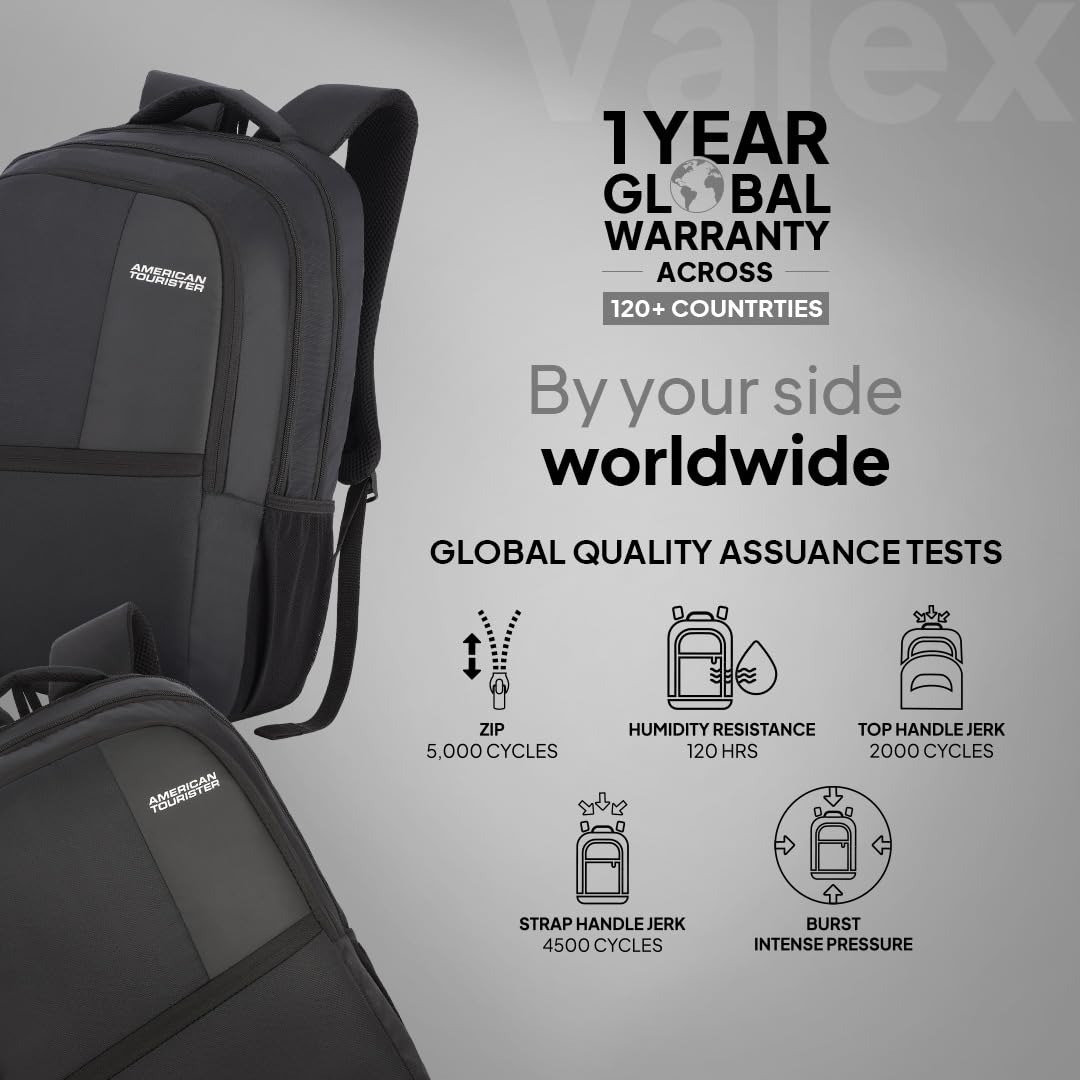 American Tourister Valex | 28L Backpack | 17" Laptop Bag | 2 Compartments | College & Office Backpack for Men and Women | Black | 1 Year Global Warranty