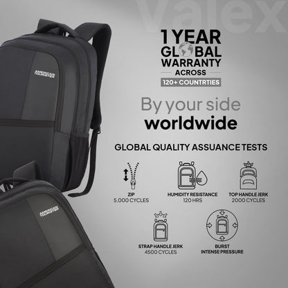 American Tourister Valex | 28L Backpack | 17" Laptop Bag | 2 Compartments | College & Office Backpack for Men and Women | Black | 1 Year Global Warranty