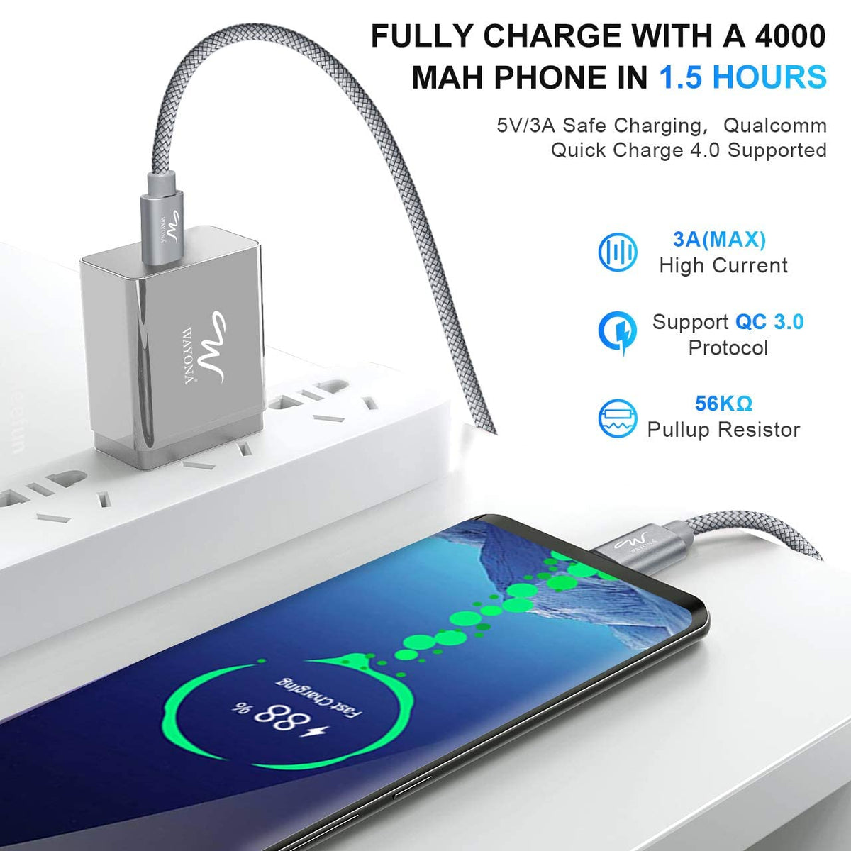 Wayona Type C to Type C 6FT/2M 65W Long Fast Charging Cable Compatible with iPhone 17, Air, iPhone 16,15 Pro/Max Series Macbook Air/Pro Samsung Galaxy S25, Ultra/S24/ S23 Flip Fold OnePlus (2M, Grey)