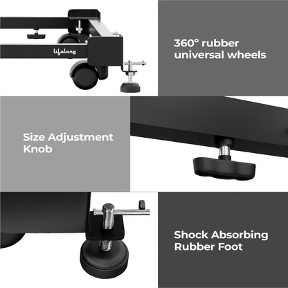 Lifelong Adjustable Washing Machine Stand with Wheels, Heavy Duty Steel Trolley for 5 Kg to 12 Kg Top Load & Front Load Washing Machines | Fridge & Air Cooler Stand | 180 Kg Capacity | Anti Vibration Pads | Black
