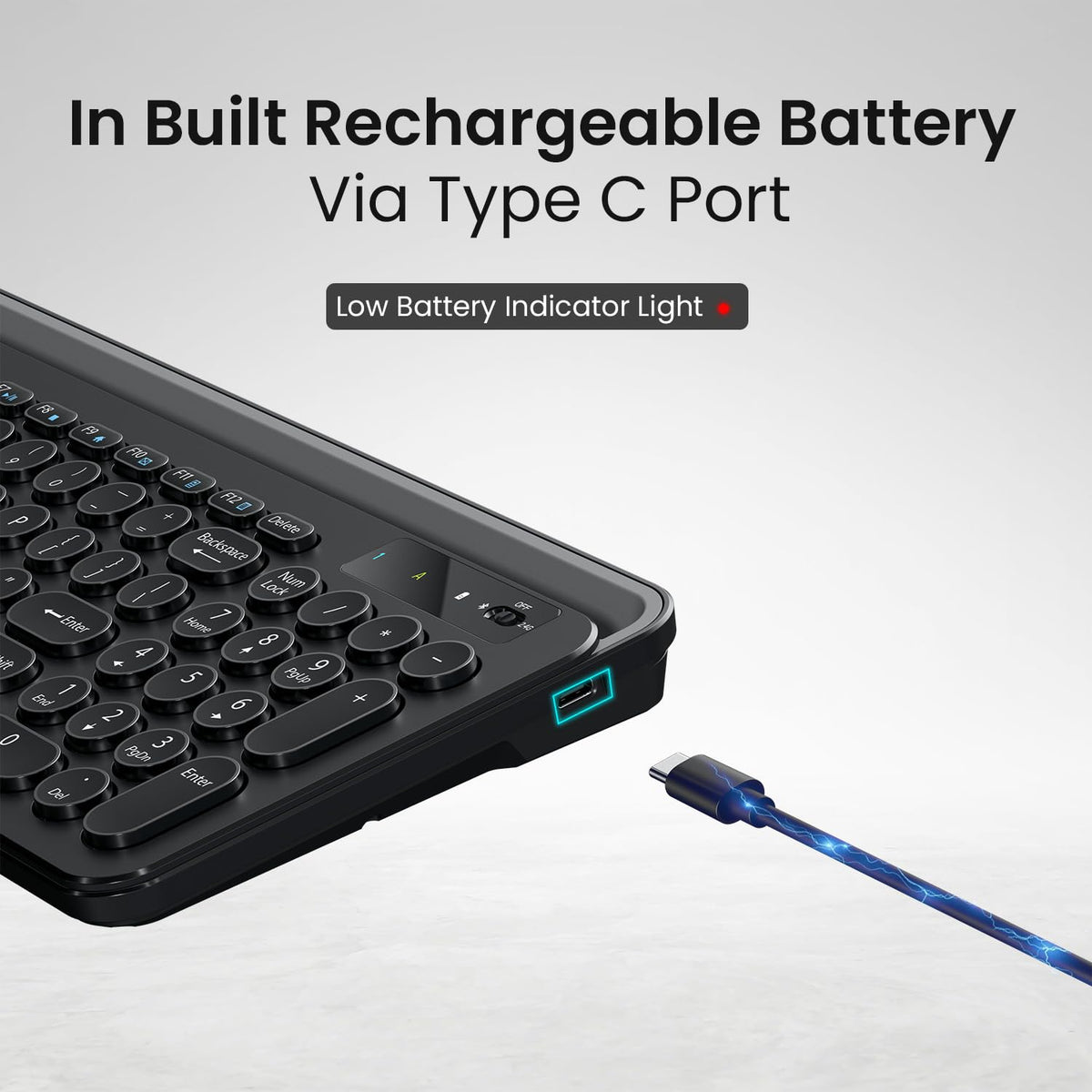 Portronics Bubble 3.0 Wireless Keyboard with Bluetooth + 2.4 GHz USB Receiver, Rechargeable Battery, Dual Height Adjustment, Multimedia Hotkeys with Numpad, for Laptop, PC, Smartphone, Tablet(Black)