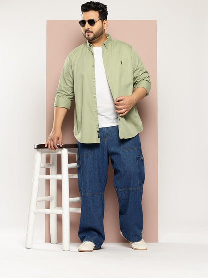 Thomas Scott Mens | Full Sleeve | Solid | Slim Fit | 100% Cotton | Button Down Collar | Shirts (CCSH013_Green_M)
