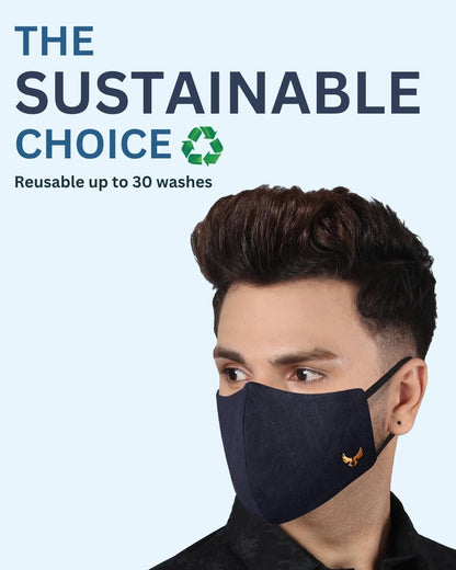 MASQ 4-Layer Anti-Pollution Reusable & Adjustable Cotton Cloth Face Mask for Men & Boys, Anti-Bacterial BFE>99%, Pack of 3, Multicolor, Black, Navy, Red