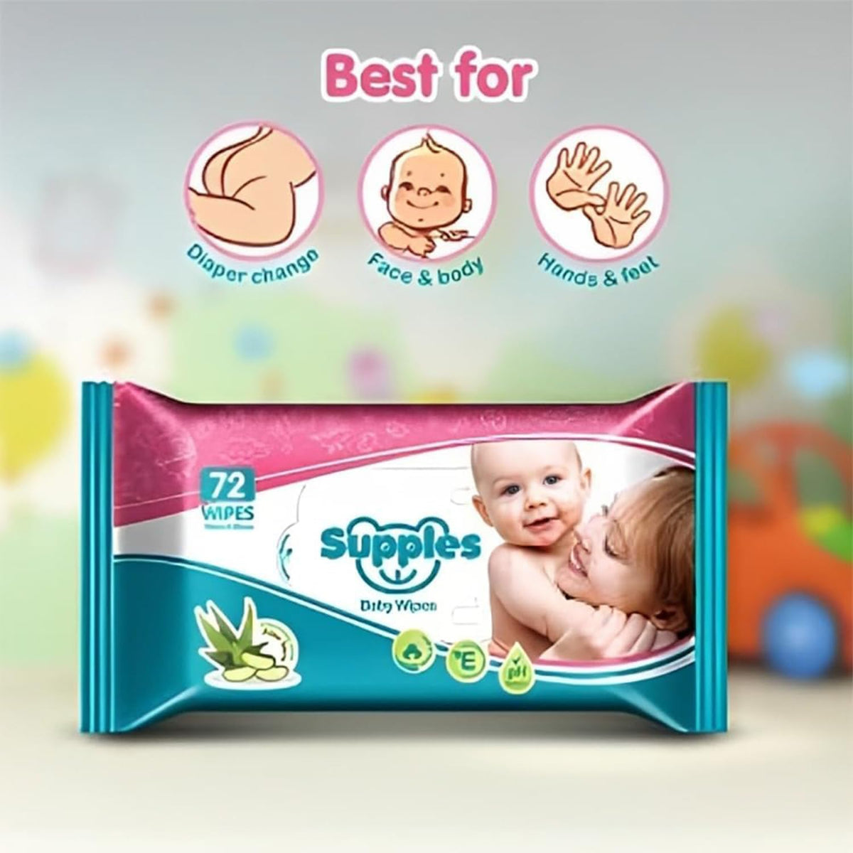 Amazon Brand - Supples Baby Wet Wipes | 648 Wipes | 72 Wipes x 9 Packs | Enriched With Aloe Vera and Vitamin E | Alcohol-free and Paraben-free | Pure Water-Based Formulation