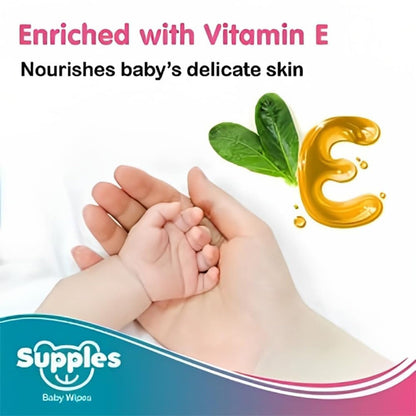 Amazon Brand - Supples Baby Wet Wipes | 648 Wipes | 72 Wipes x 9 Packs | Enriched With Aloe Vera and Vitamin E | Alcohol-free and Paraben-free | Pure Water-Based Formulation