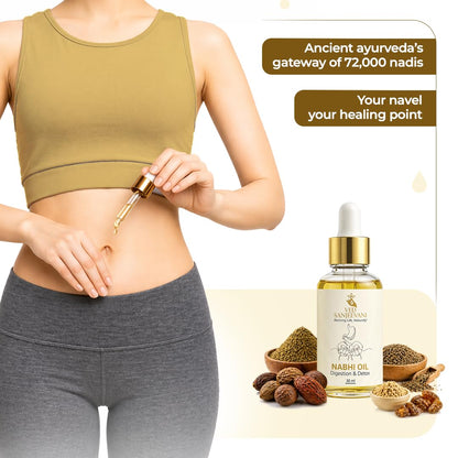 Ved Sanjeevani Digestion & Detox Nabhi Oil | Belly Button Oil with Herbal Formulation For Bloating Relief, Gas, Acidity & Gut Cleanse | Heals through 72,000 Nadi Navel Therapy | 30ml