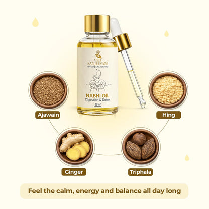 Ved Sanjeevani Digestion & Detox Nabhi Oil | Belly Button Oil with Herbal Formulation For Bloating Relief, Gas, Acidity & Gut Cleanse | Heals through 72,000 Nadi Navel Therapy | 30ml