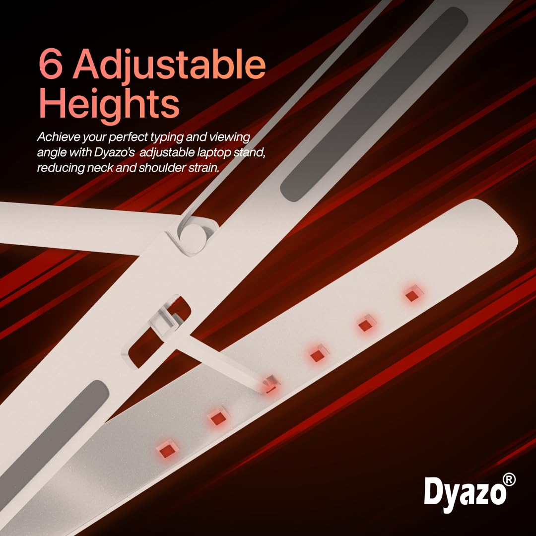 Dyazo 6 Angles Adjustable Aluminum Ergonomic Foldable Portable Tabletop Laptop/Desktop Riser Stand Holder Compatible for MacBook, HP, Dell, Lenovo & All Other Notebook (Silver)