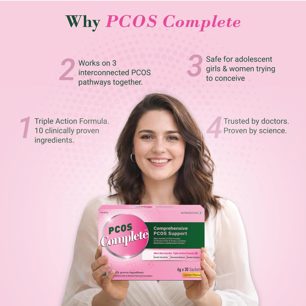 PCOS Complete™ | Myo-Inositol 2000mg, D-Chiro Inositol (40:1), NAC, CoQ10 | Hormonal Balance, Period Cycle, Skin & Hair | PCOS Supplement & PCOS Drink for Women |