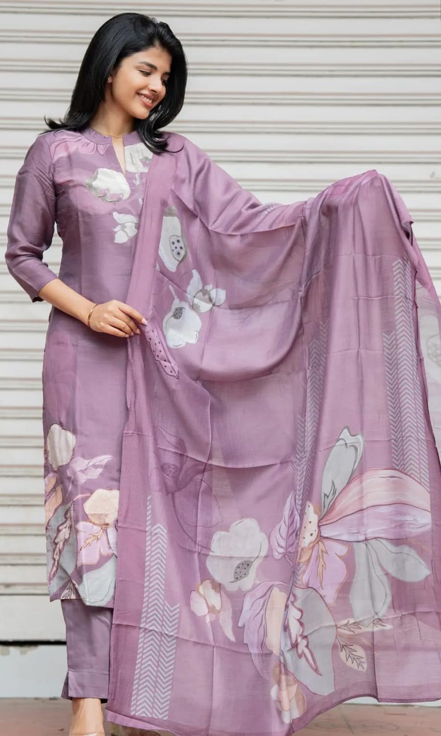 Sun Fashion And Lifestyle Kurta Sets for Woman | Kurti Set | Women's 3 Piece Kurta Pant Dupatta Set | Cotton Blend Kurta Woman | Elegant Suit for Women | Dupatta (KPD63_Purple_L)