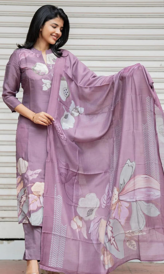 Sun Fashion And Lifestyle Kurta Sets for Woman | Kurti Set | Women's 3 Piece Kurta Pant Dupatta Set | Cotton Blend Kurta Woman | Elegant Suit for Women | Dupatta (KPD63_Purple_L)