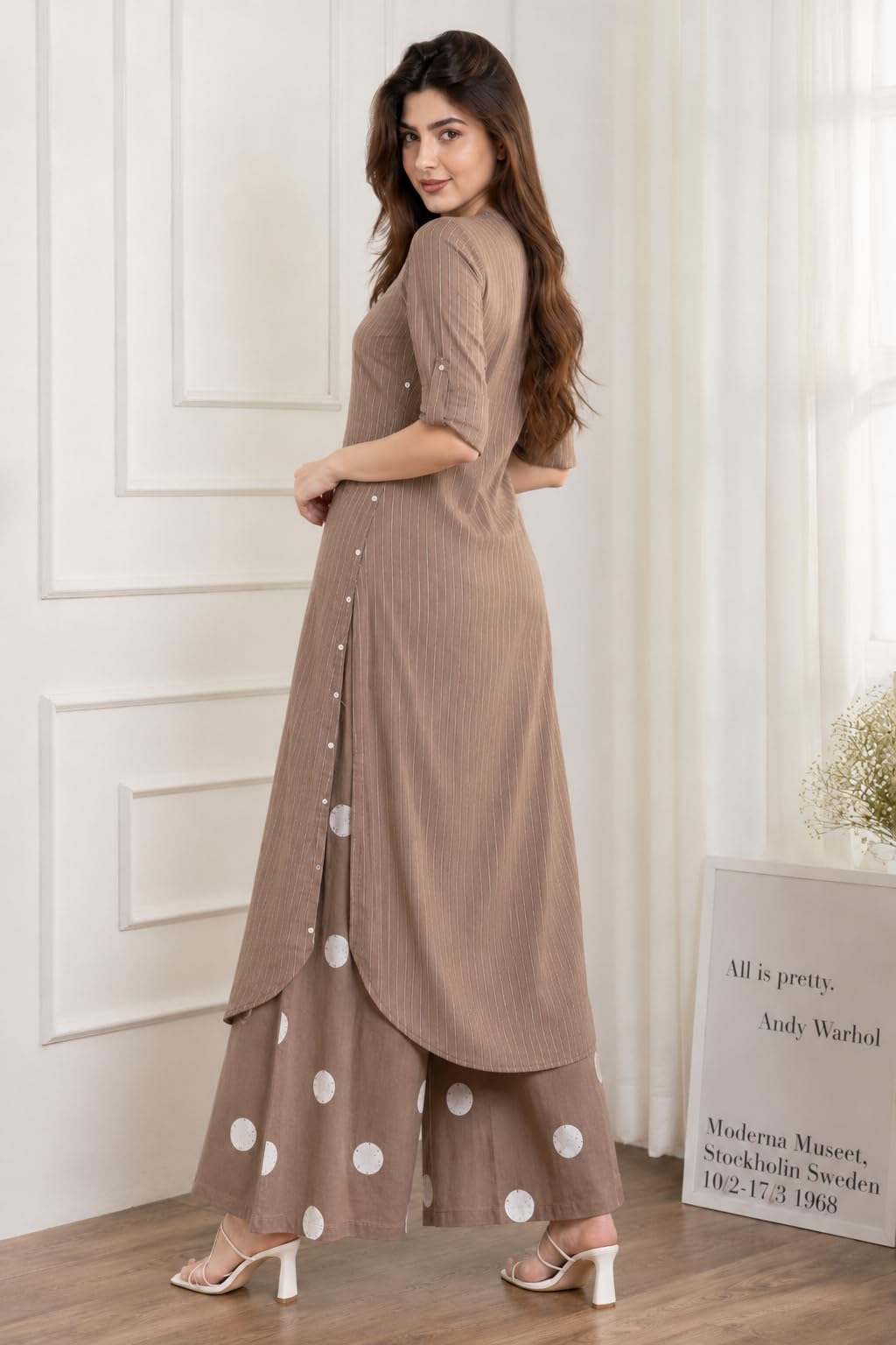 Celary Women's Kurtas & Kurtis|Striped Straight Kurti with Printed Palazzo Pants|Ethnic Kurti Set for Woman|Casual Suit Set for Women with Size S to 3XL|Stylish Dress for Woman