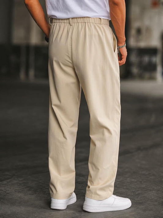 CB-COLEBROOK Men’s Korean Style Double Pleated Relaxed Fit Trousers | Cotton Linen Blend Formal Casual Pants | Mid Rise, Belt Loops, Side Pockets & Button Closure (in, Alpha, M, Regular, Cream)