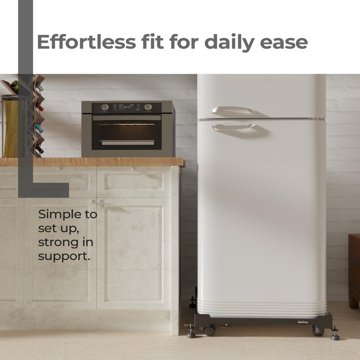 Lifelong Adjustable Washing Machine Stand with Wheels, Heavy Duty Steel Trolley for 5 Kg to 12 Kg Top Load & Front Load Washing Machines | Fridge & Air Cooler Stand | 180 Kg Capacity | Anti Vibration Pads | Black