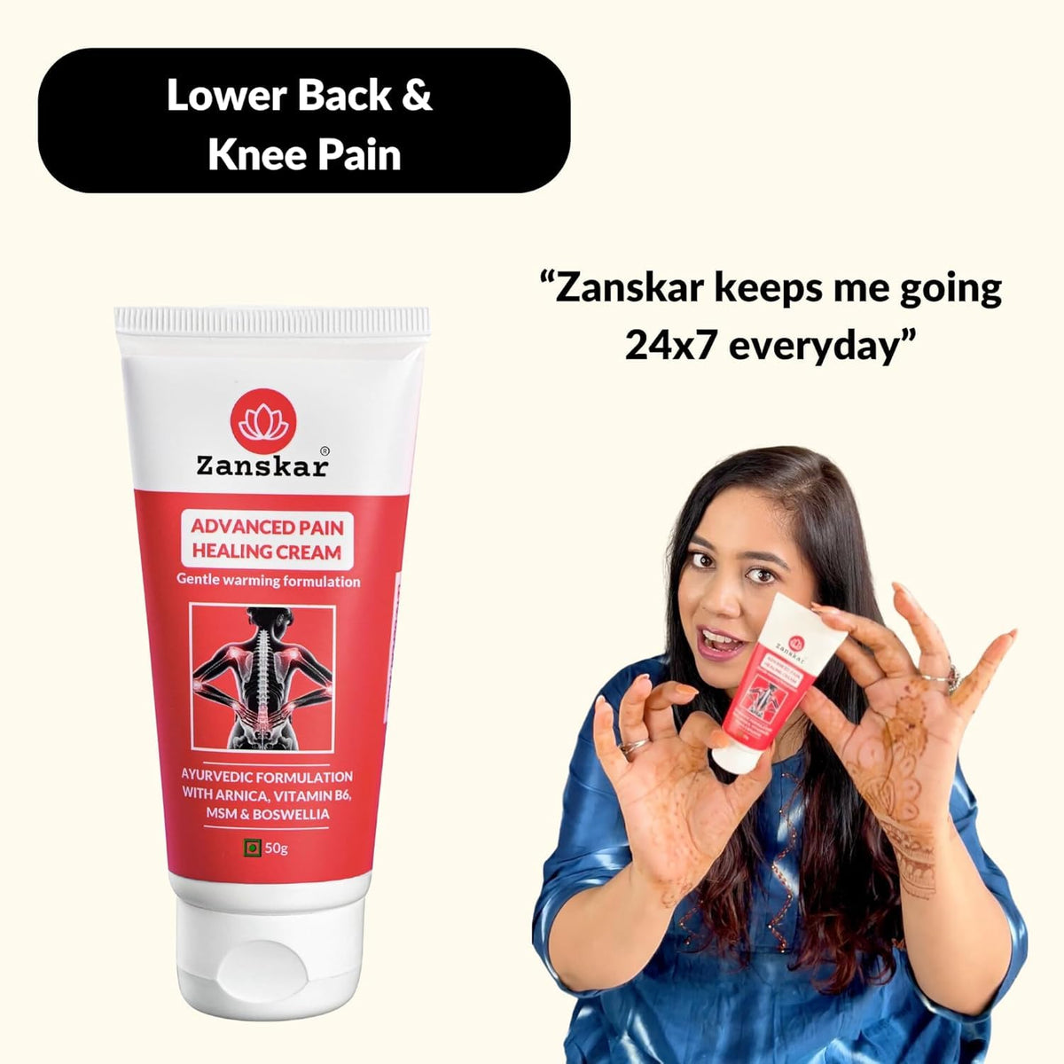 Advanced Pain Healing Cream | Deep Relief from Back Pain, Knee Pain, Neck Pain, Shoulder Pain & Sprains | Natural Ingredients - Vitamin B6, MSM, Arnica, Boswellia | 50 g (Pack of 1)