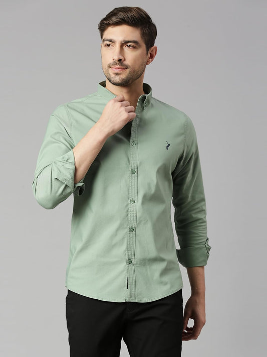 Thomas Scott Mens | Full Sleeve | Solid | Slim Fit | 100% Cotton | Button Down Collar | Shirts (CCSH013_Green_M)