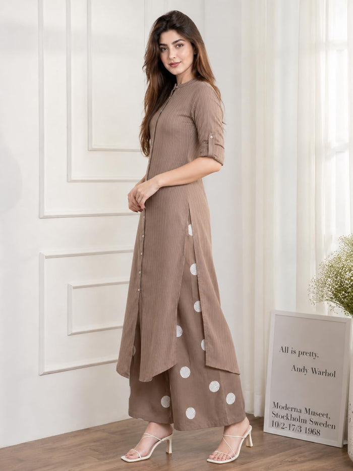 Celary Women's Striped Straight Kurti with Printed Palazzo Pants